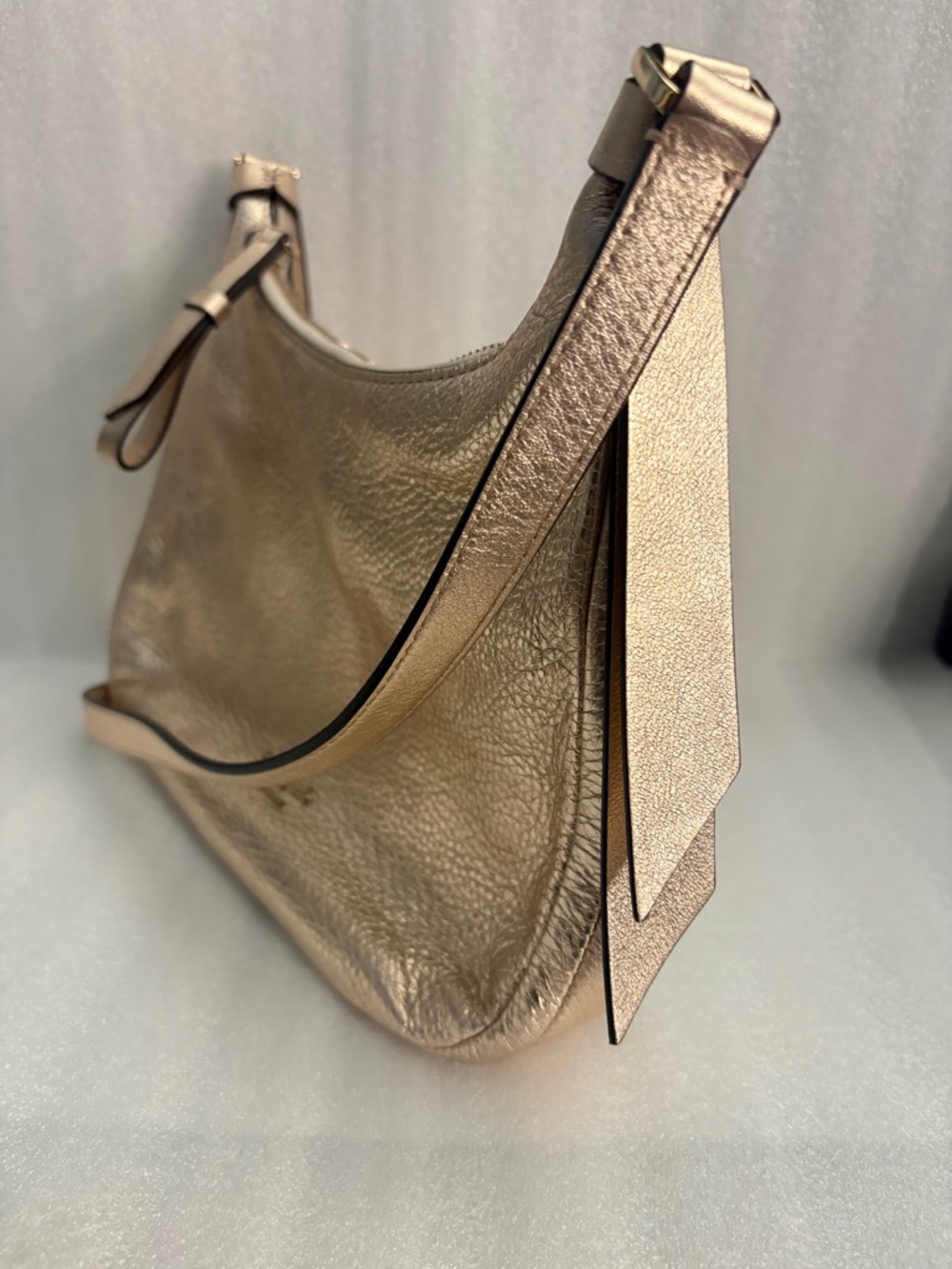 Kate Spade Rose Gold Champagne Pebbled Hobo Shoulder/Crossbody Pink Logo Lining - Picture 7 of 16